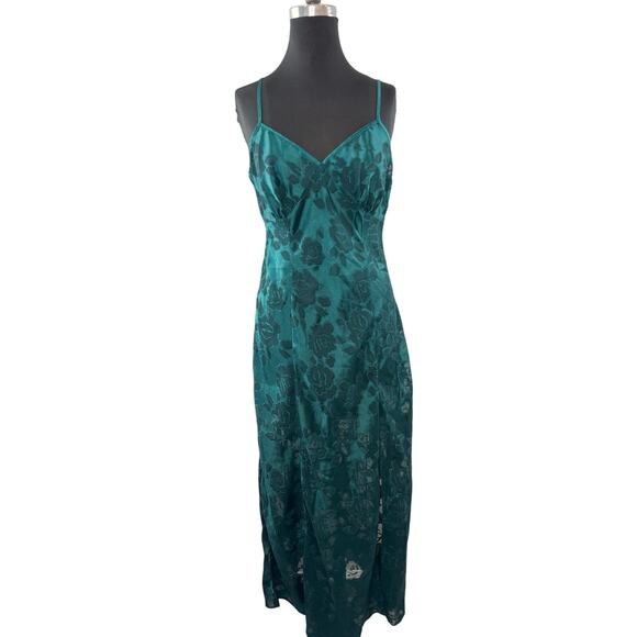 VTG Victoria Secret White Label Green Slip Long Dress Floral Sweetheart Large L - Picture 1 of 5